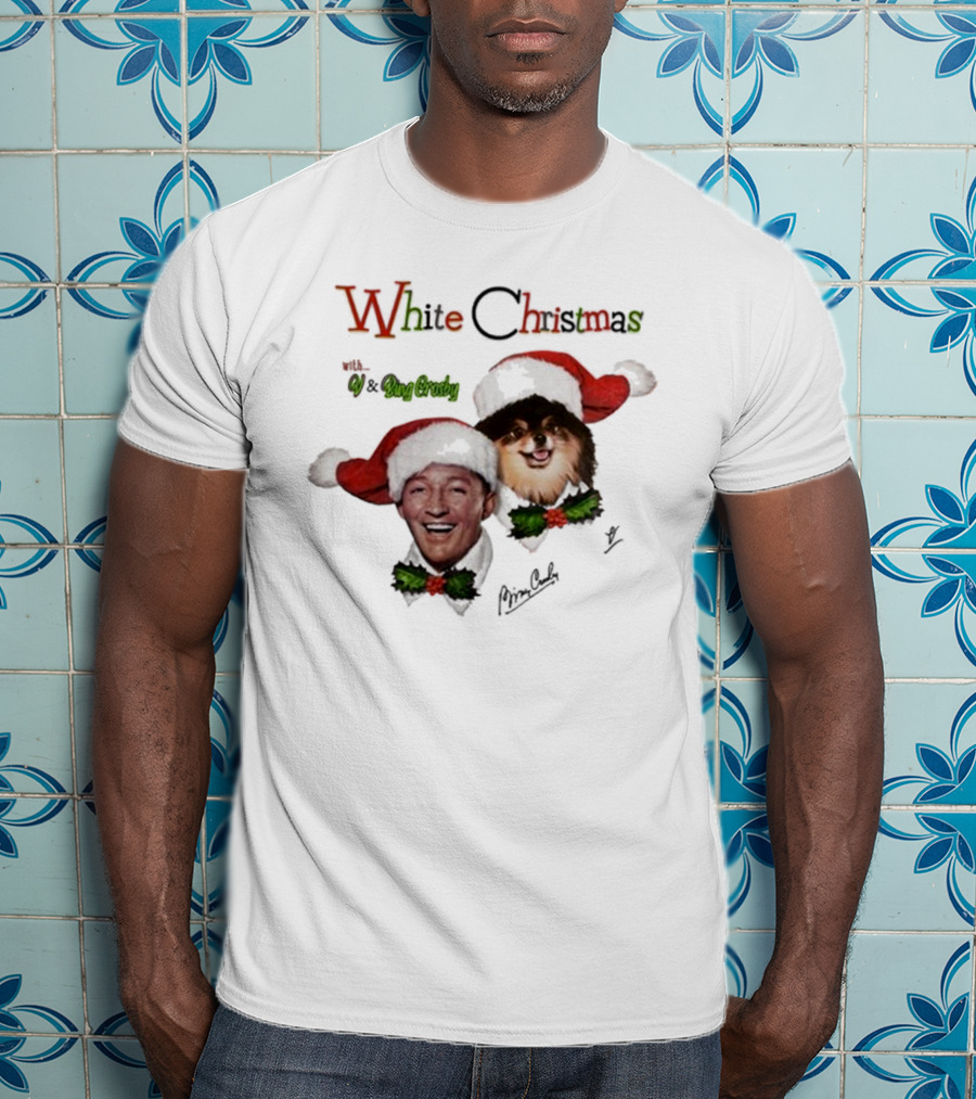 White Christmas With V And Bing Crosby Santa Hats And Holly T-Shirt