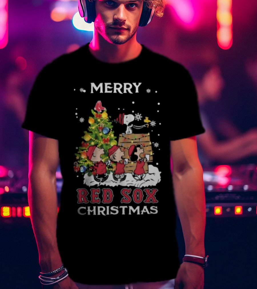 Merry Red Sox Christmas Snoopy And Friends T-Shirt