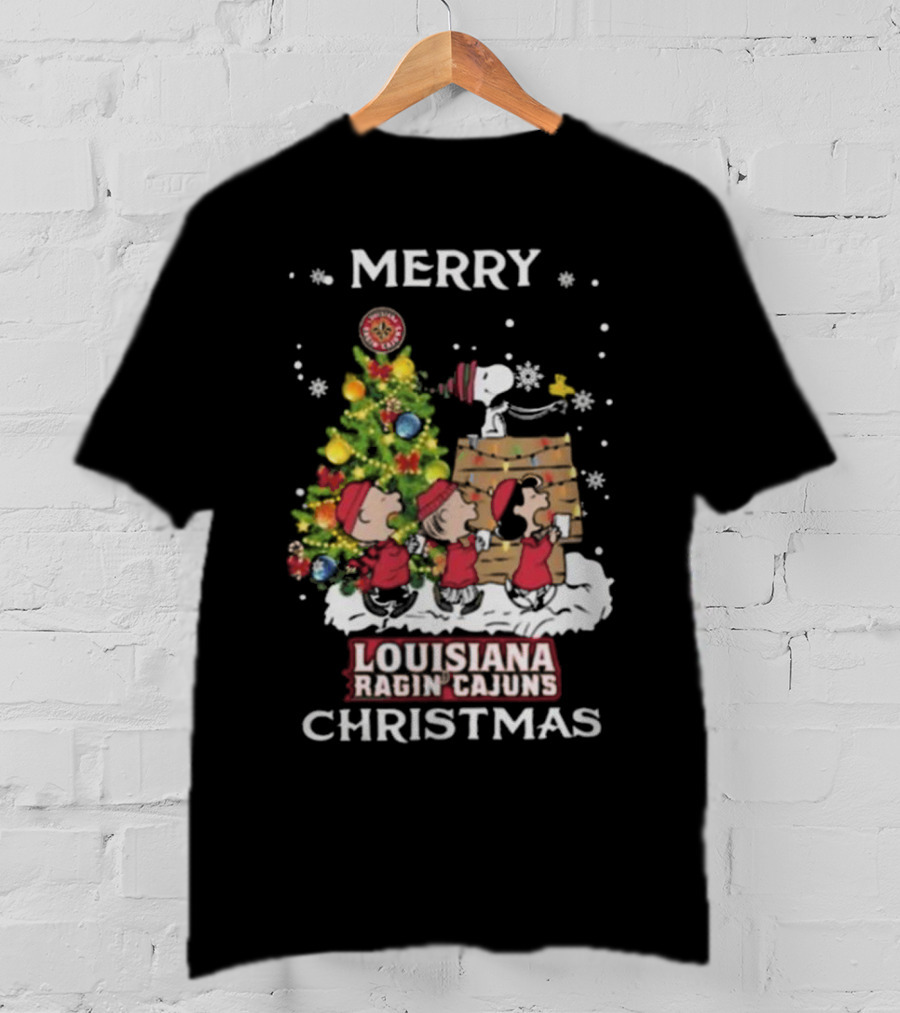 Louisiana Ragin’ Cajuns Snoopy And Friends Merry Christmas T-Shirt