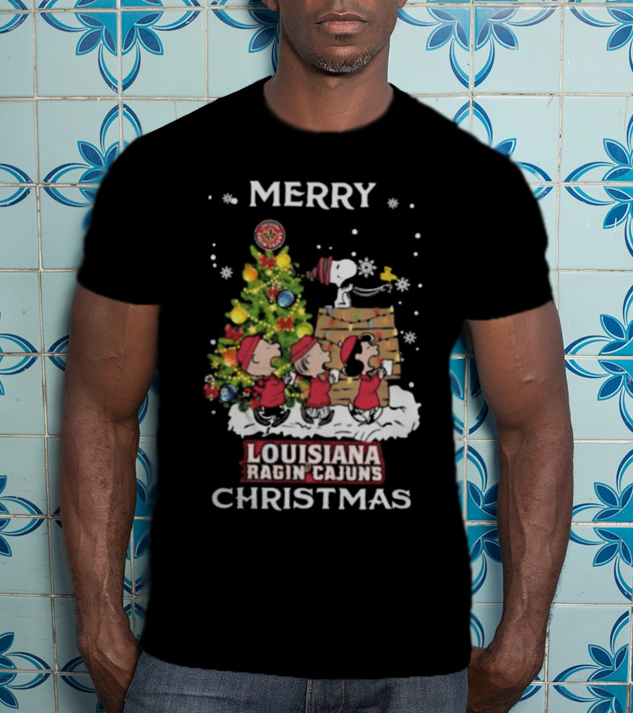 Louisiana Ragin’ Cajuns Snoopy And Friends Merry Christmas T-Shirt