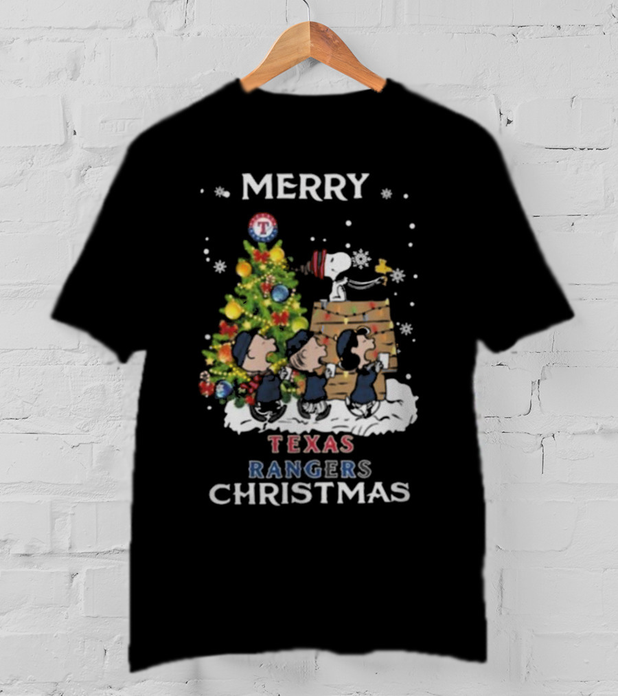 Merry Texas Rangers Snoopy And Friends Christmas T-Shirt
