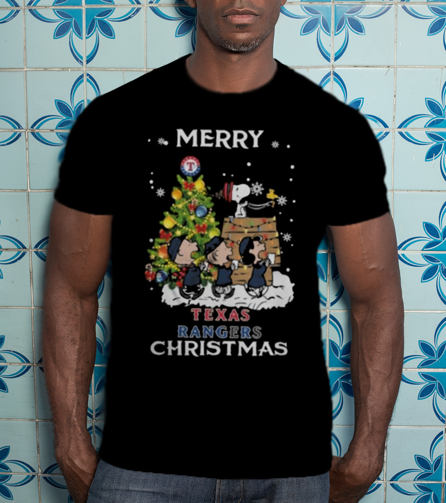 Merry Texas Rangers Snoopy And Friends Christmas T-Shirt