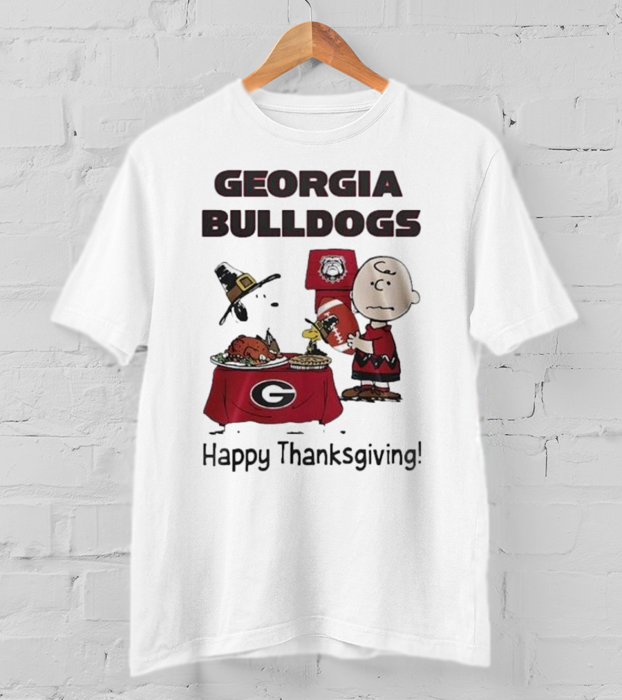 Georgia Bulldogs Peanuts Thanksgiving Celebrations Charlie Brown Football T-Shirt