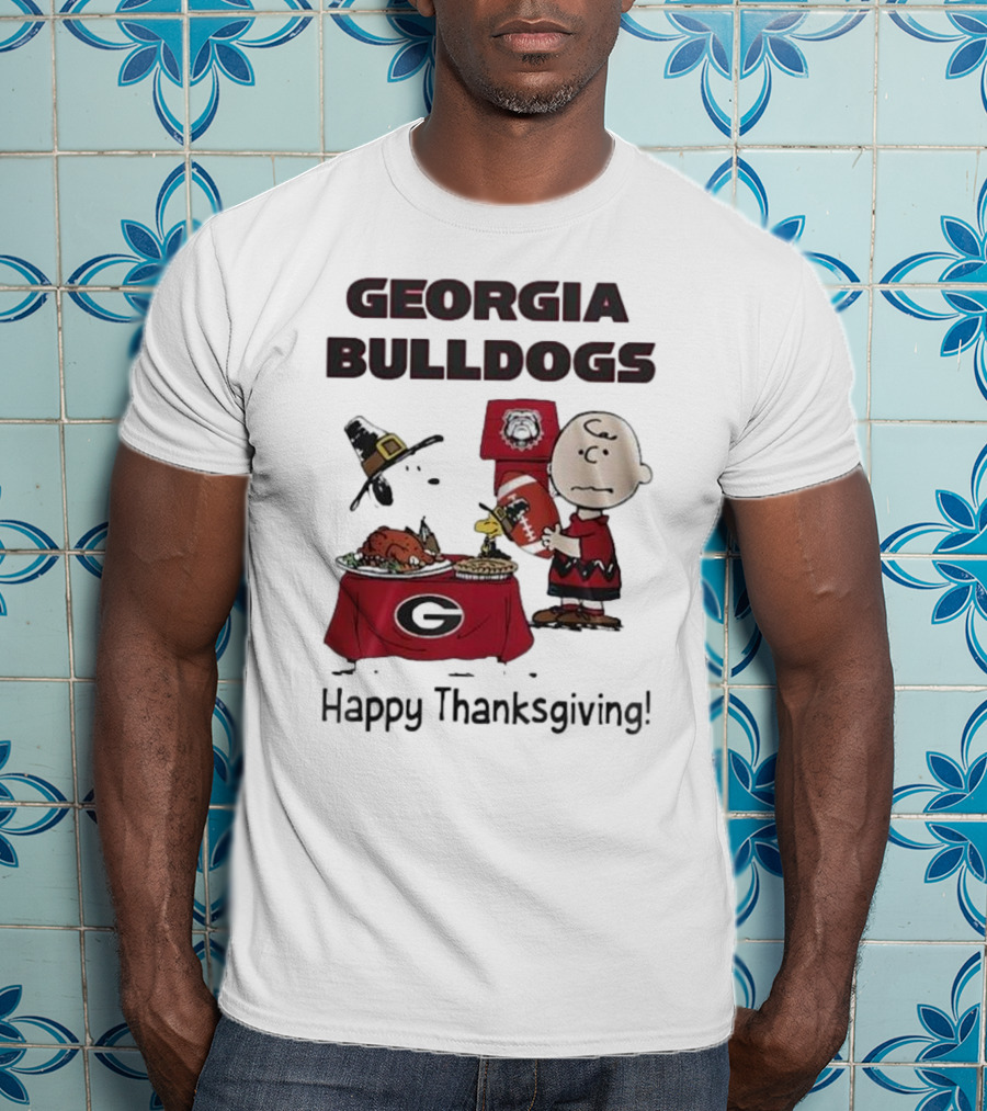 Georgia Bulldogs Peanuts Thanksgiving Celebrations Charlie Brown Football T-Shirt