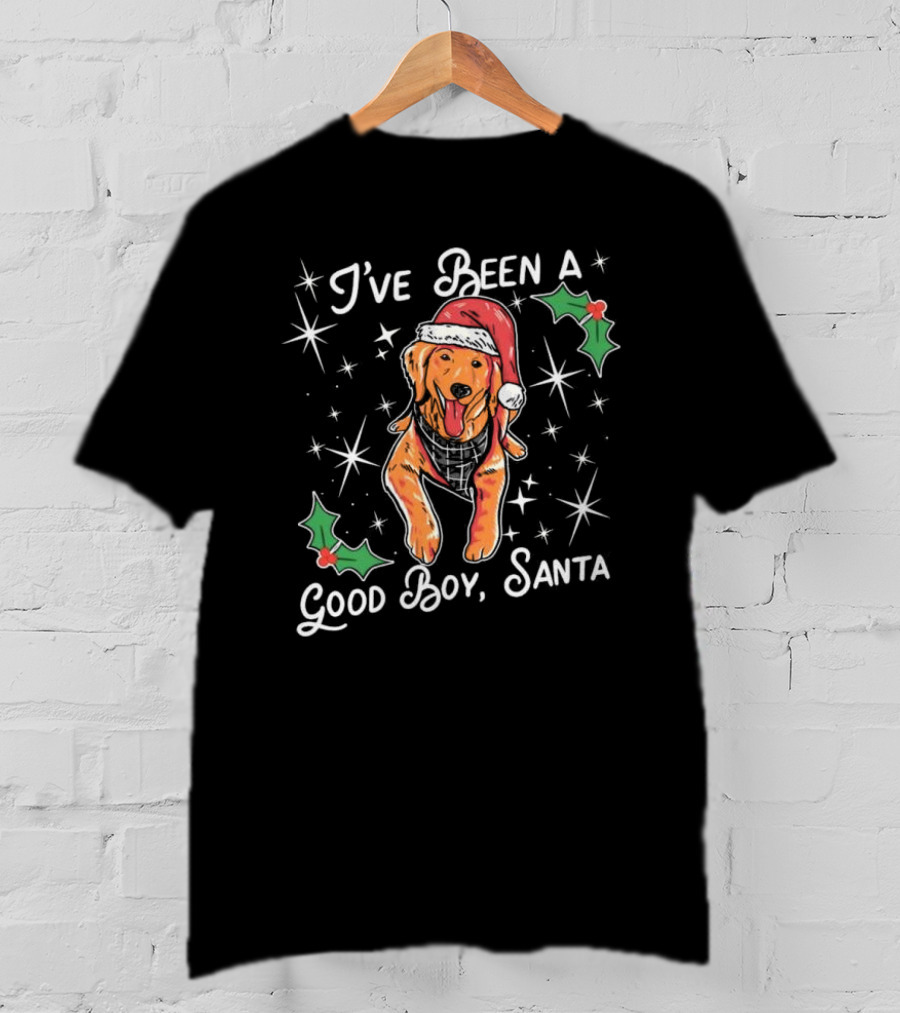 I’ve Been A Good Boy Santa Christmas Dog With Santa Hat And Holly T-Shirt