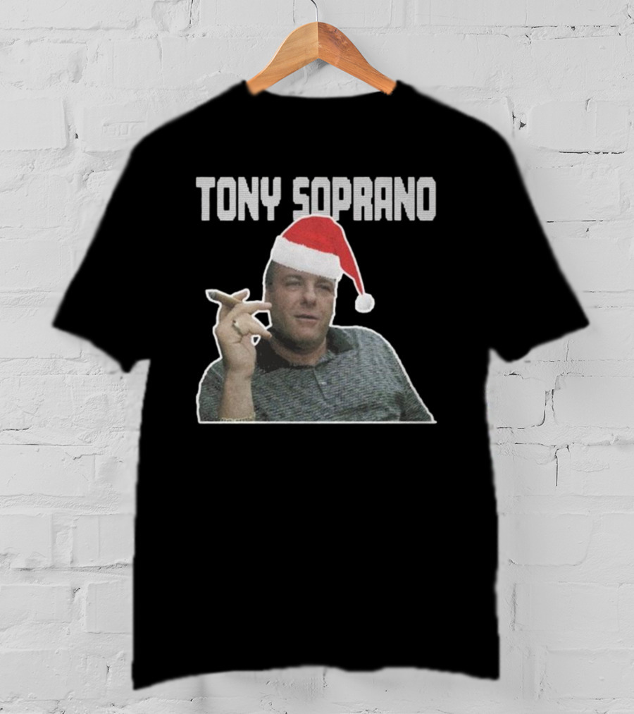 Tony Soprano Merry Fuhgeddaboudit Christmas Santa Hat T-Shirt