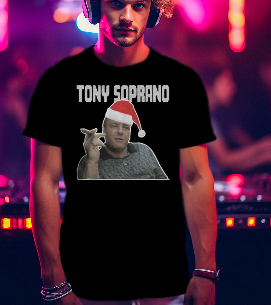 Tony Soprano Merry Fuhgeddaboudit Christmas Santa Hat T-Shirt