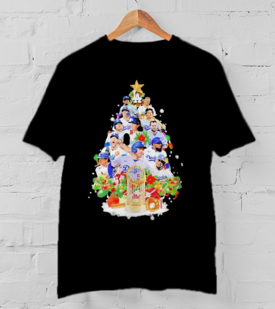 Los Angeles Dodgers Players Christmas Tree Trophy T-Shirt