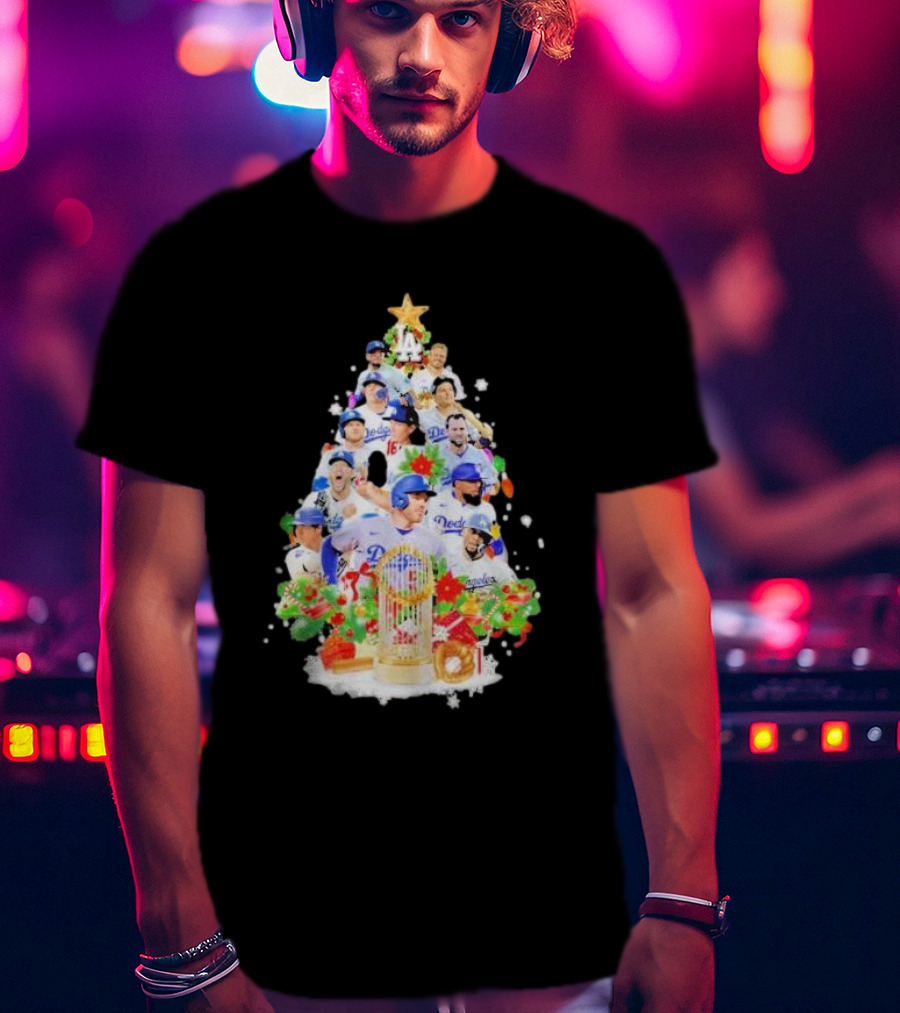 Los Angeles Dodgers Players Christmas Tree Trophy T-Shirt