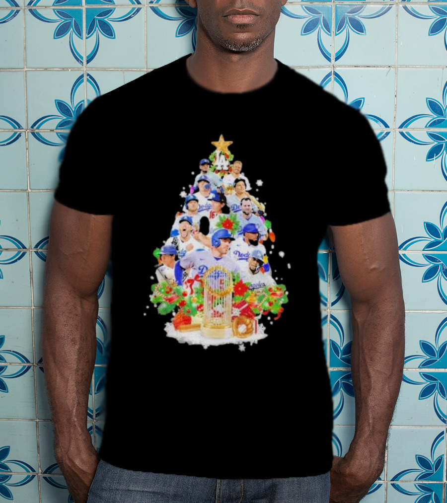 Los Angeles Dodgers Players Christmas Tree Trophy T-Shirt