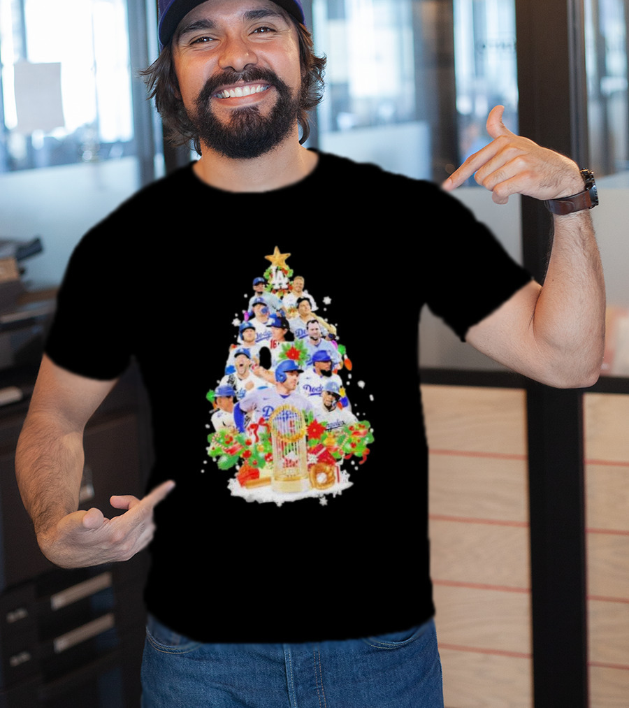 Los Angeles Dodgers Players Christmas Tree Trophy T-Shirt