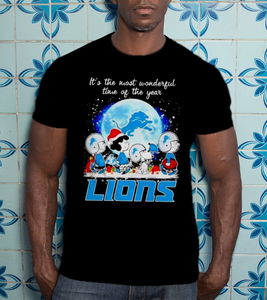 Peanuts Detroit Lions Christmas It’s The Most Wonderful Time Of The Year T-Shirt