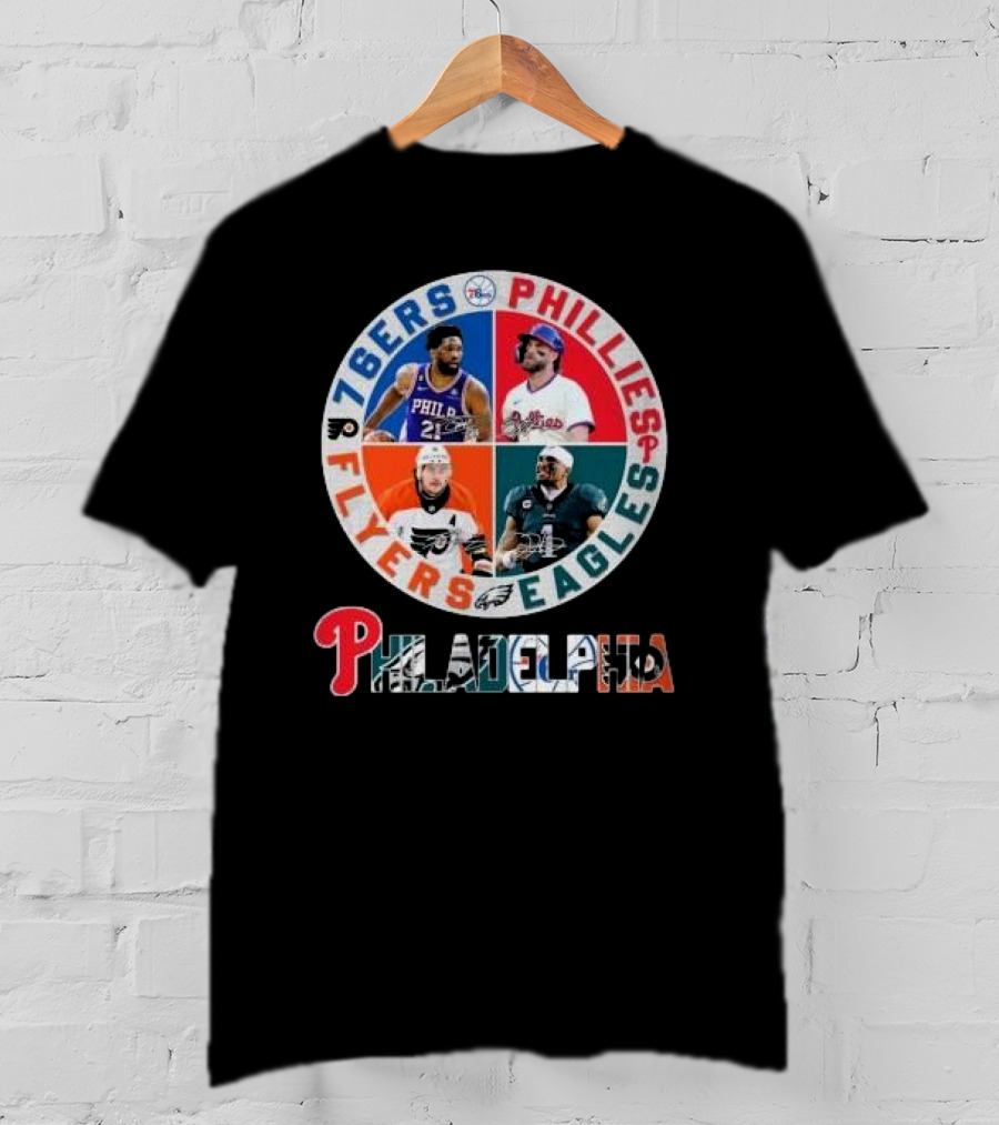 76ers Phillies Flyers Eagles Philadelphia Team Signatures T-Shirt