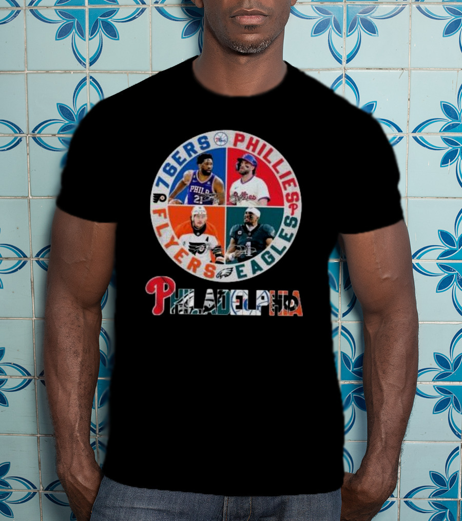 76ers Phillies Flyers Eagles Philadelphia Team Signatures T-Shirt