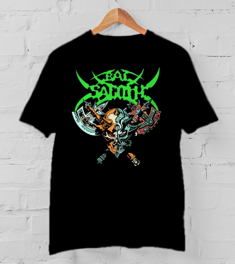 Bal-Sagoth Sigil Dual Skull With Swords And Axes Green And Red T-Shirt