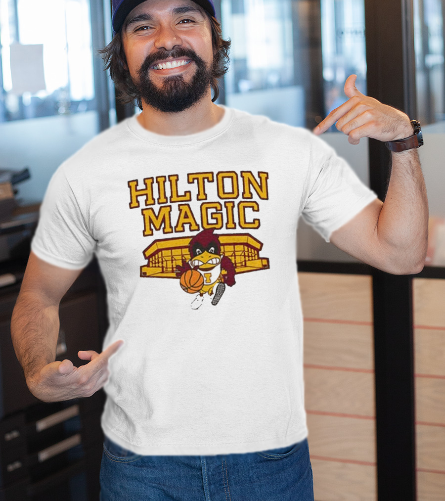 Iowa State Hilton Magic Cyclones Basketball Mascot With Hilton Coliseum T-Shirt