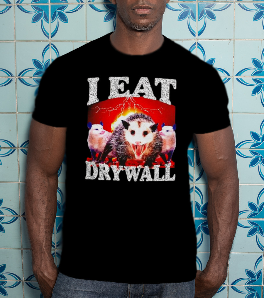 I Eat Drywall Opossum Trio Lightning Background T-Shirt