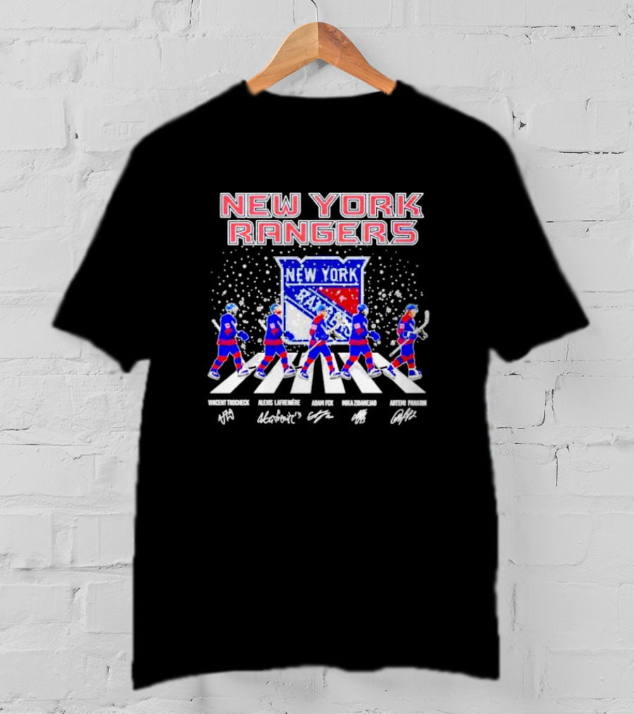 New York Rangers Trocheck Lafreniere Fox Zibanejad Panarin Signatures Christmas Abbey Road T-Shirt