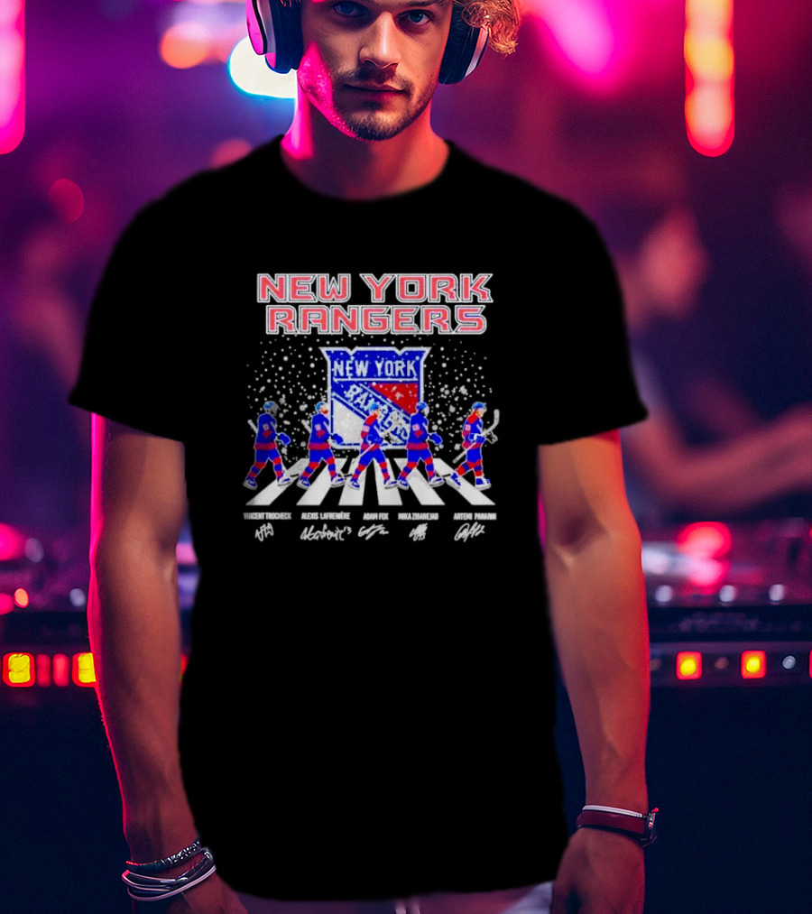 New York Rangers Trocheck Lafreniere Fox Zibanejad Panarin Signatures Christmas Abbey Road T-Shirt