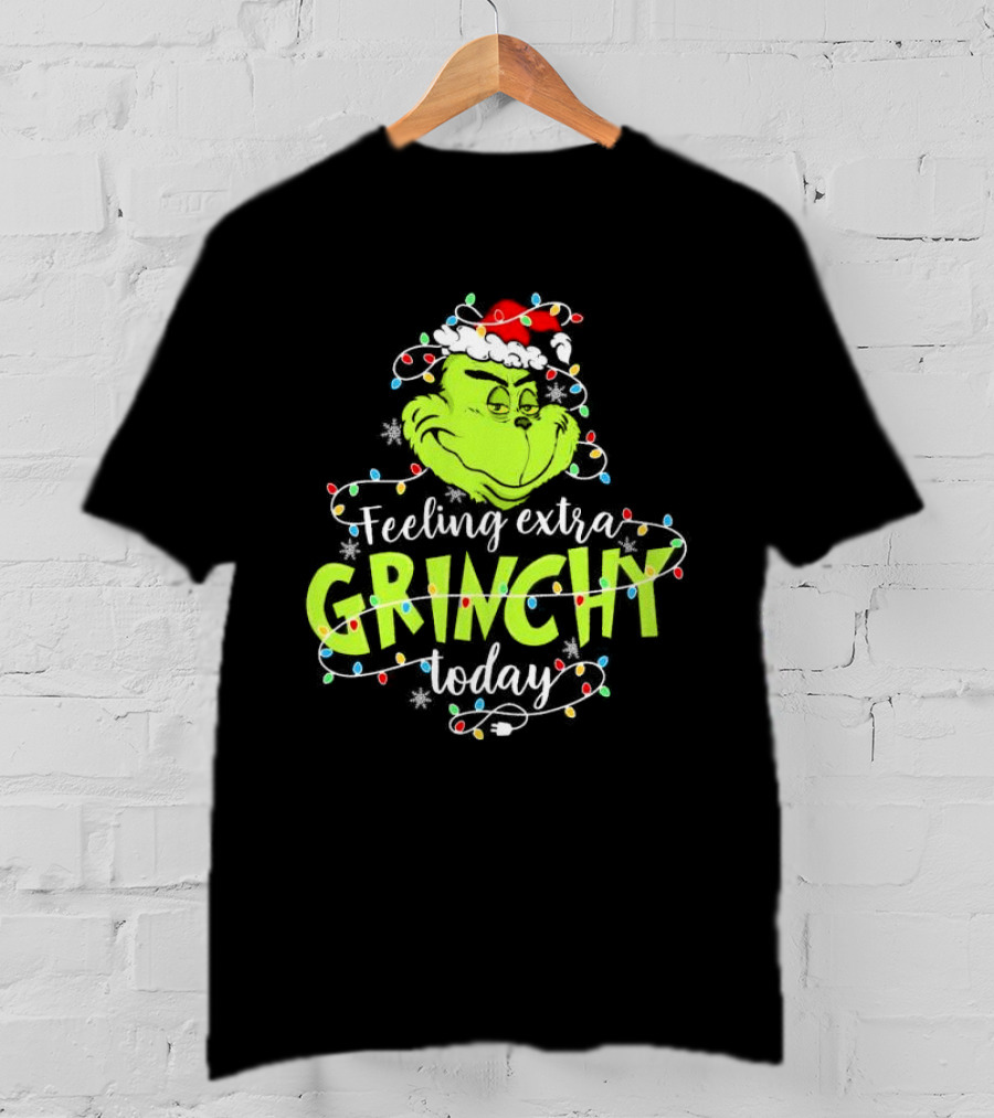 Feeling Extra Grinchy Today Santa Grinch With Christmas Lights T-Shirt