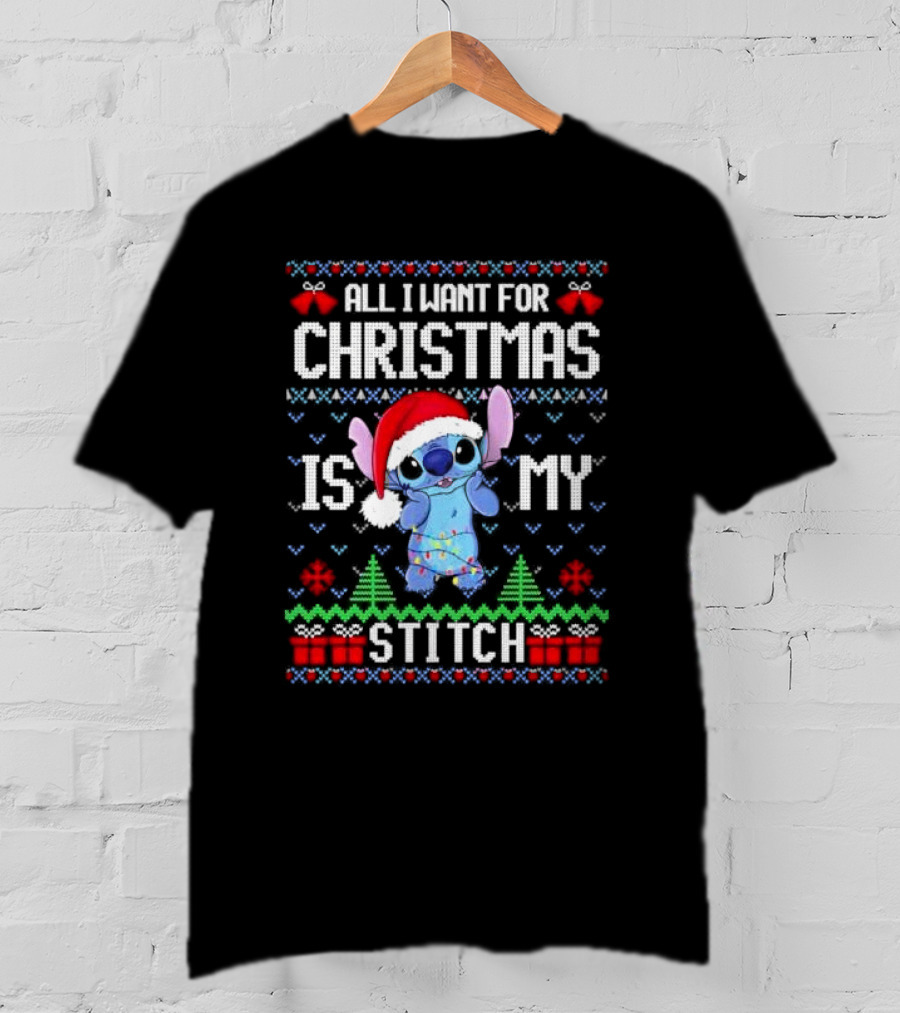 Santa Stitch All I Want For Christmas Is My Stitch Ugly Christmas T-Shirt