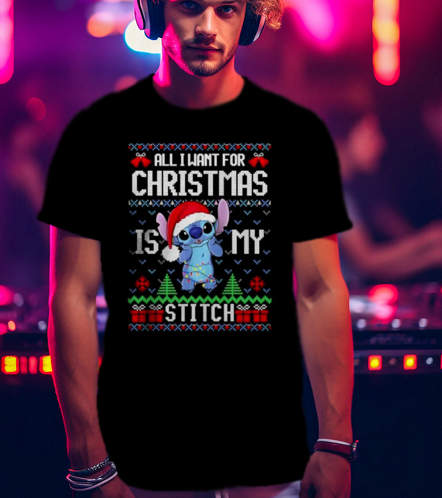 Santa Stitch All I Want For Christmas Is My Stitch Ugly Christmas T-Shirt