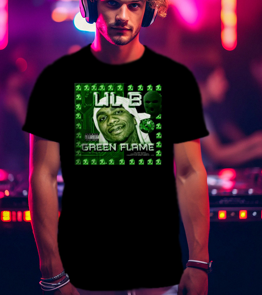 LIL B Green Flame Album Cover Art With Circuit Background And Face T-Shirt