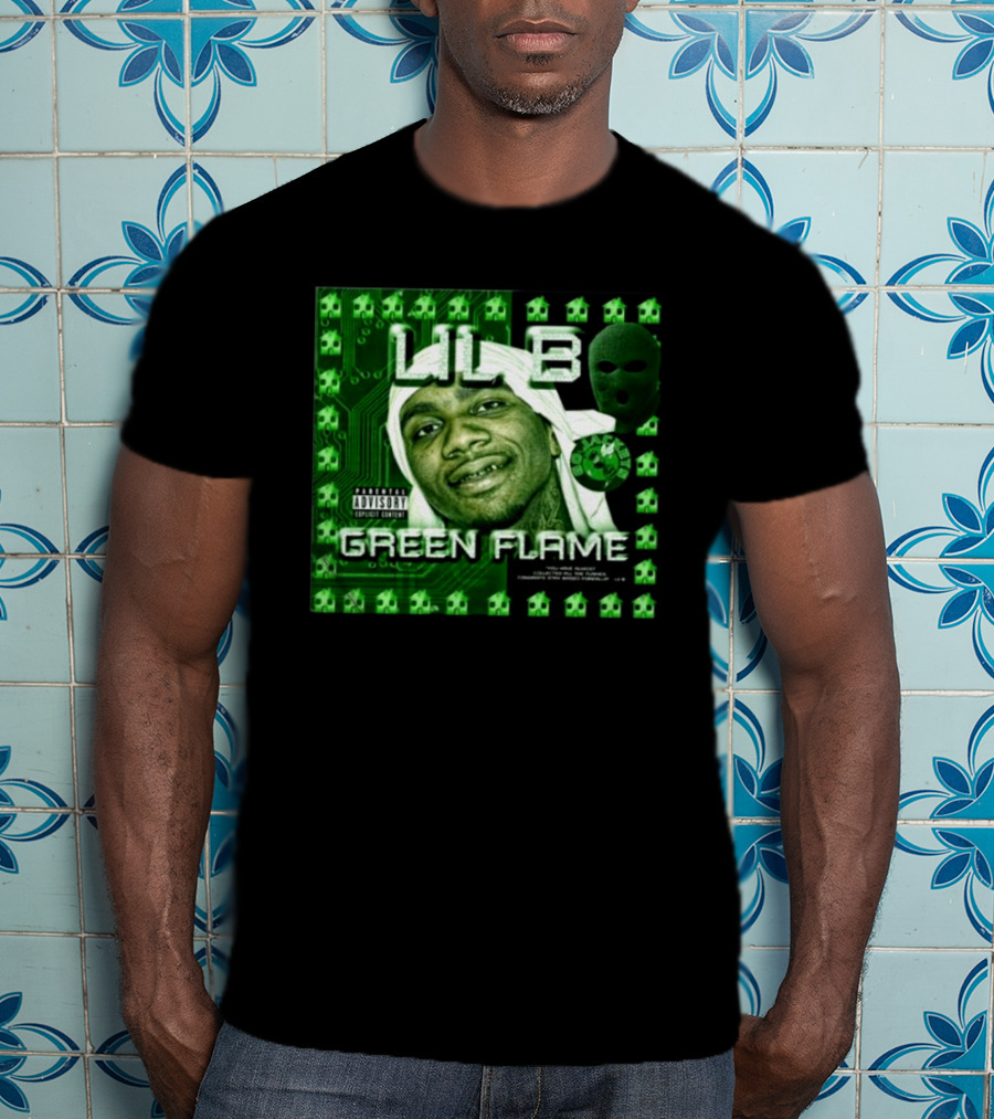 LIL B Green Flame Album Cover Art With Circuit Background And Face T-Shirt