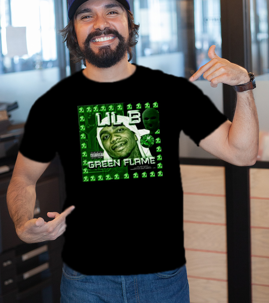LIL B Green Flame Album Cover Art With Circuit Background And Face T-Shirt