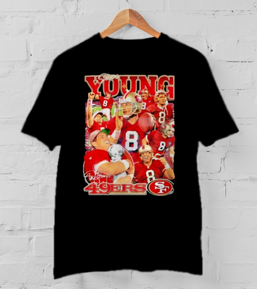 Steve Young 49ers Number 8 Vintage Signature Collage SF T-Shirt