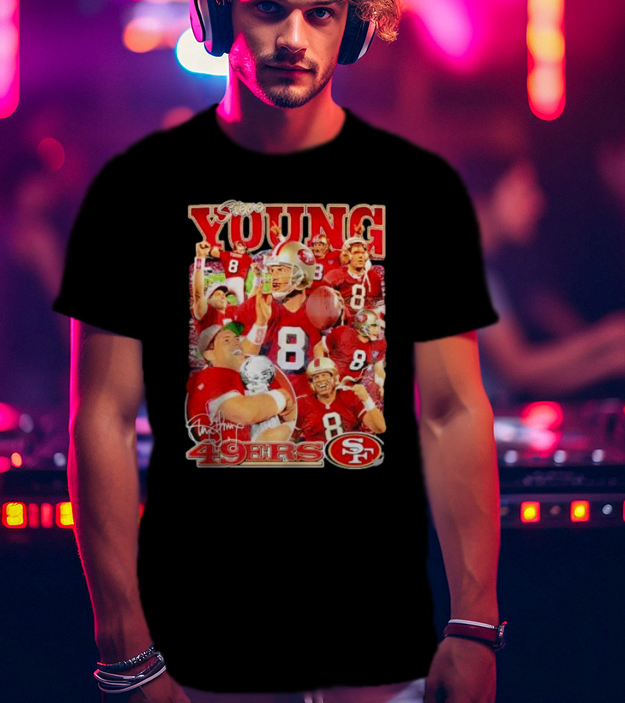 Steve Young 49ers Number 8 Vintage Signature Collage SF T-Shirt