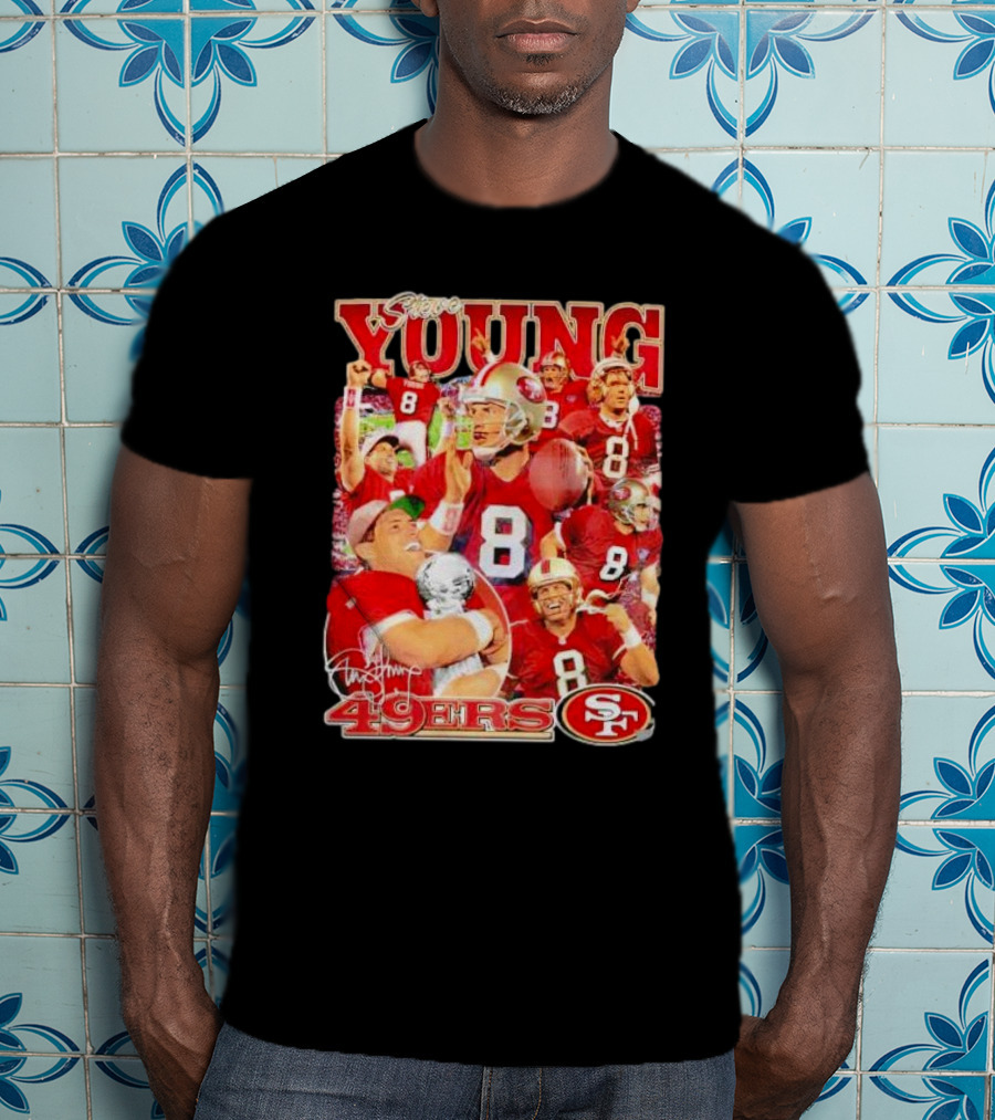 Steve Young 49ers Number 8 Vintage Signature Collage SF T-Shirt