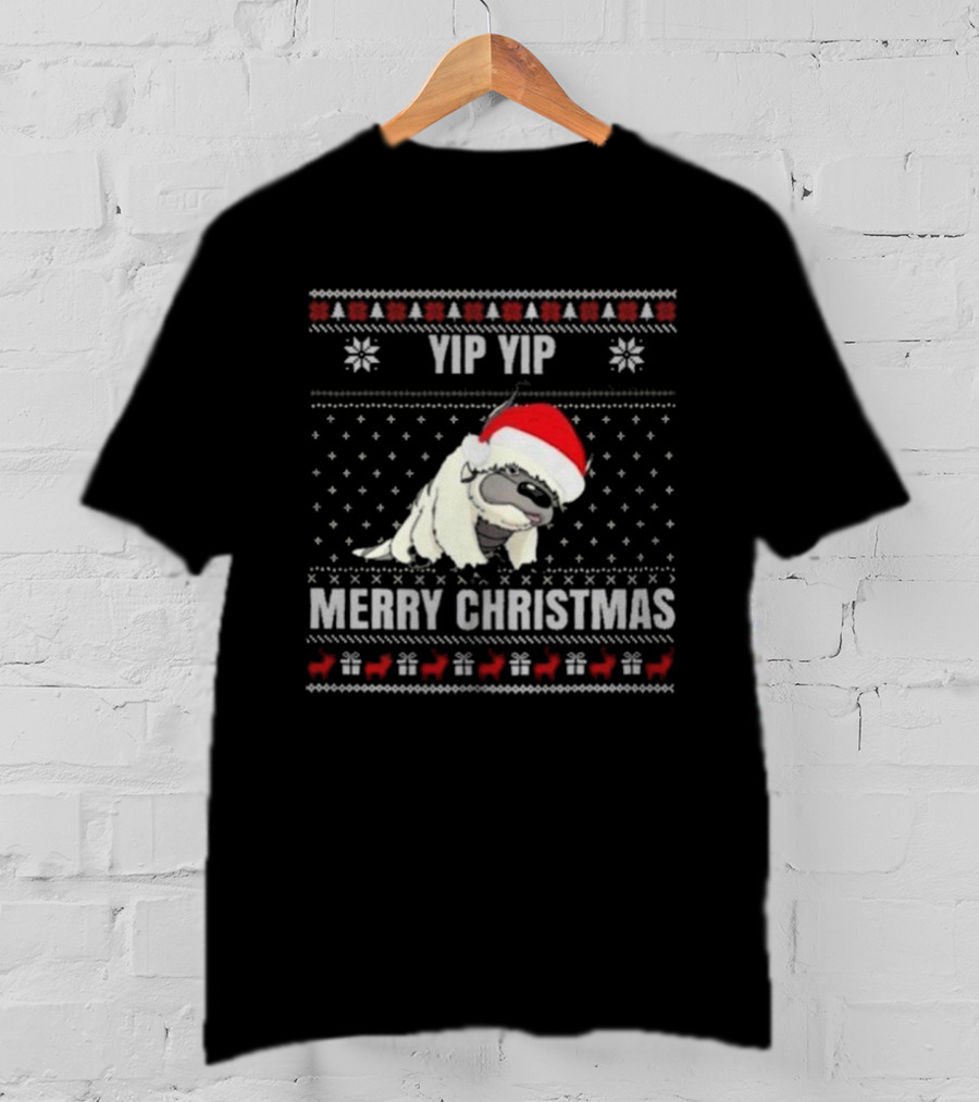 Yip Yip Merry Christmas Santa Hat Christmas Sweater Reindeer Snowflakes T-Shirt