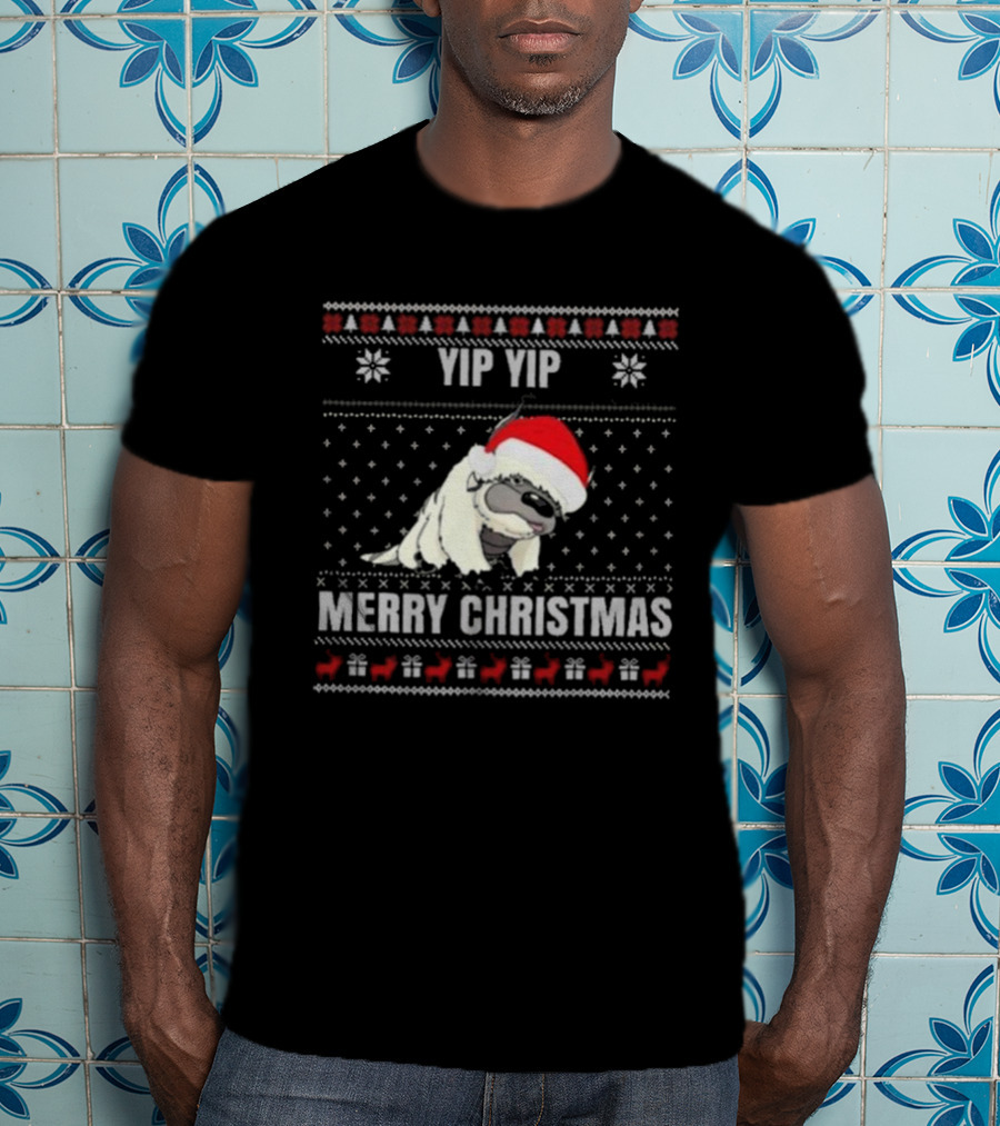 Yip Yip Merry Christmas Santa Hat Christmas Sweater Reindeer Snowflakes T-Shirt