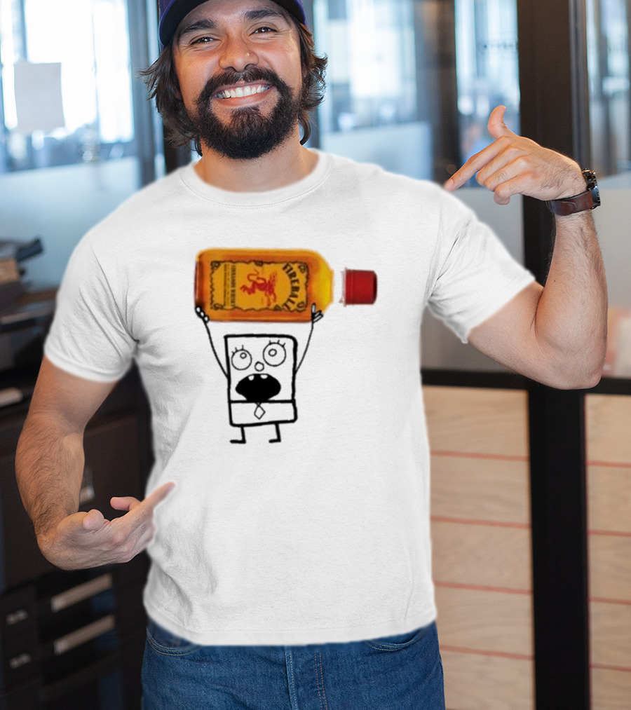 Doodlebob Fireball Whiskey Character Holding Iconic Liquor Bottle T-Shirt
