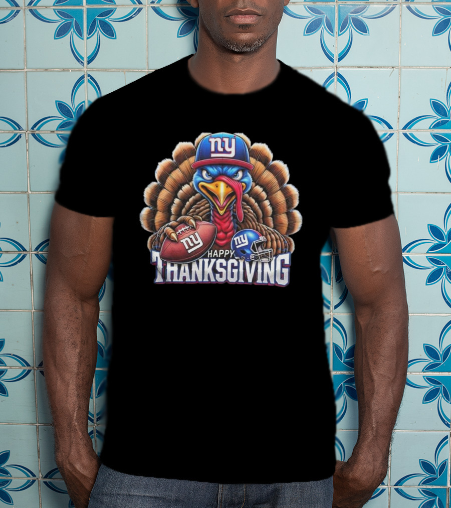 New York Giants Happy Thanksgiving Football Turkey T-Shirt