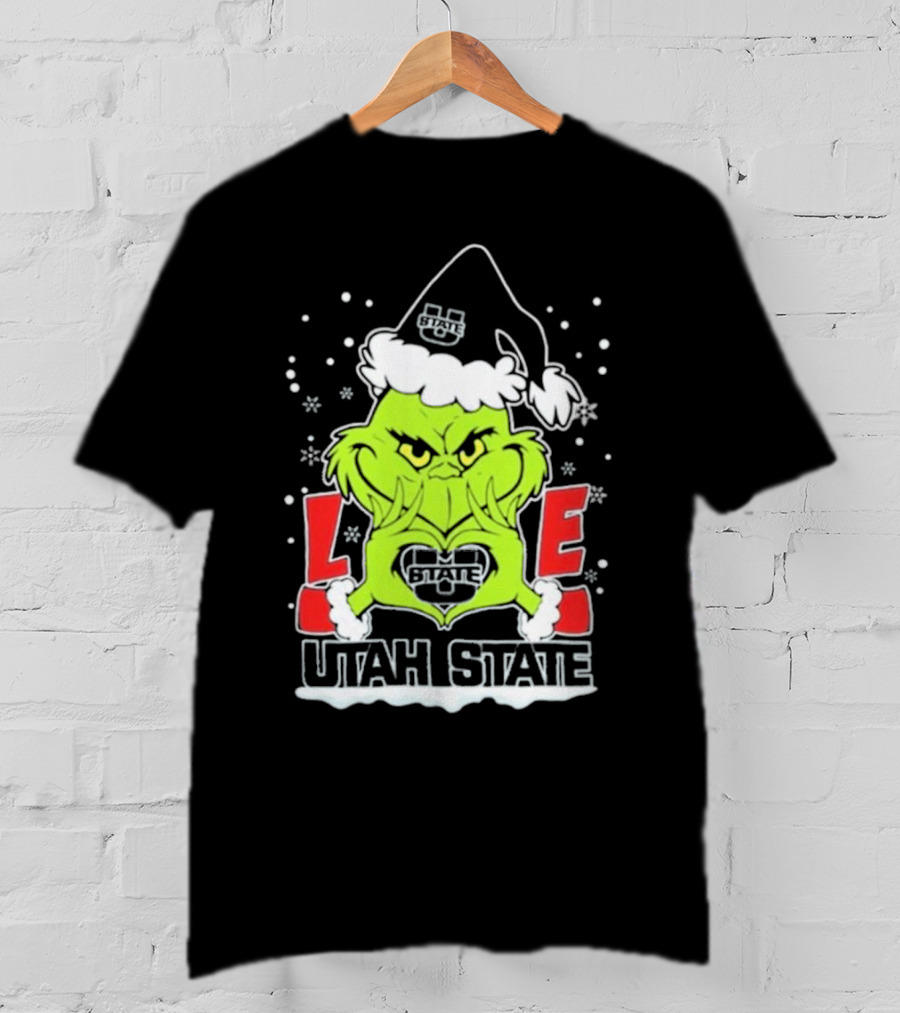 The Grinch Love Utah State Aggies Football Christmas T-Shirt