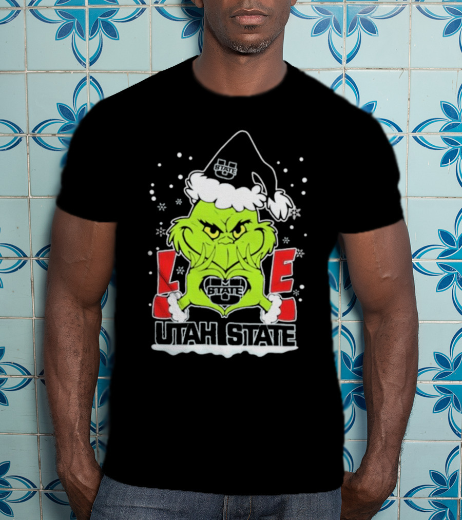 The Grinch Love Utah State Aggies Football Christmas T-Shirt