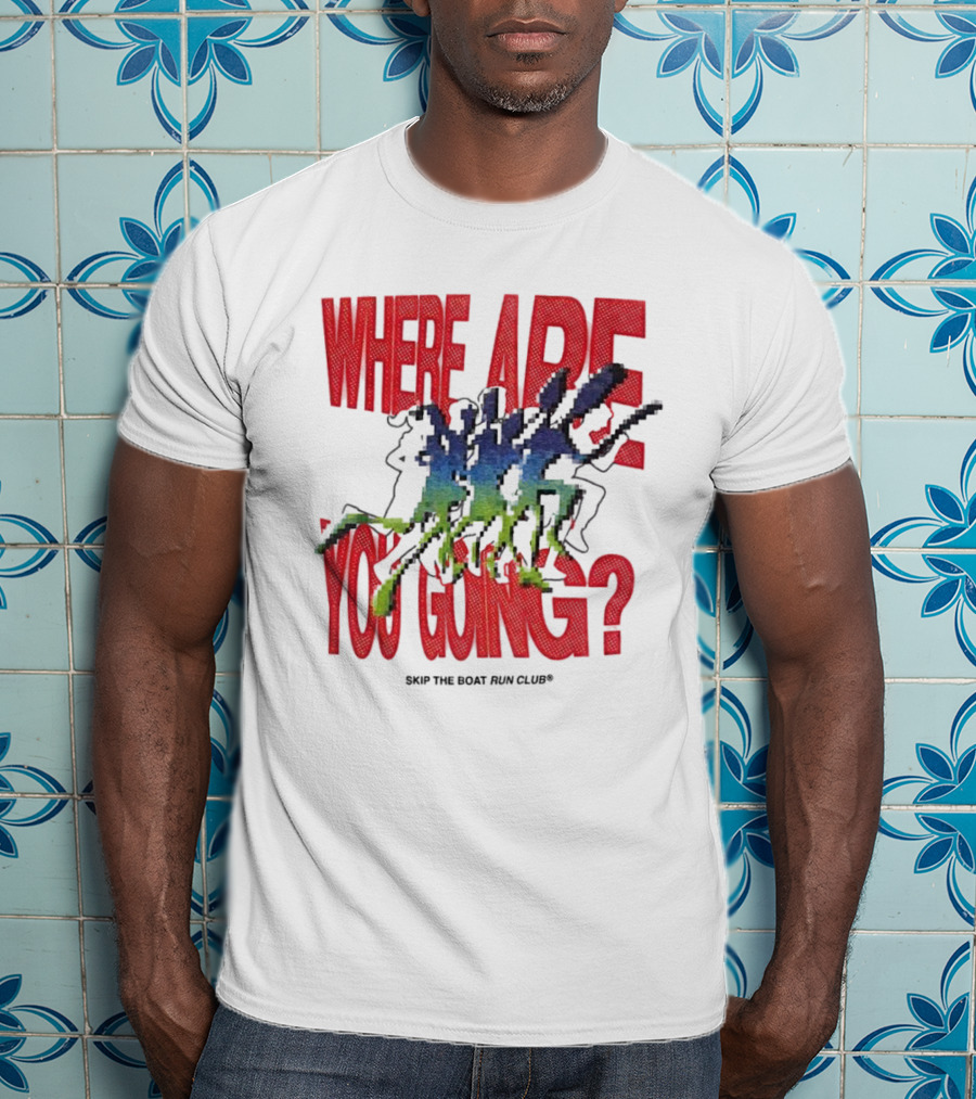 Skip The Boat Run Club Where Are You Going Pixelated Runners T-Shirt