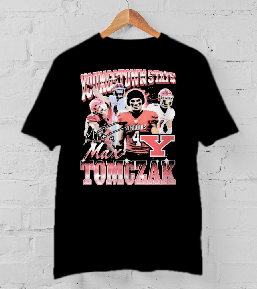 Youngstown State Penguins Max Tomczak Signature 90s Style Football T-Shirt