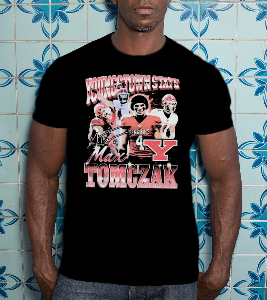 Youngstown State Penguins Max Tomczak Signature 90s Style Football T-Shirt