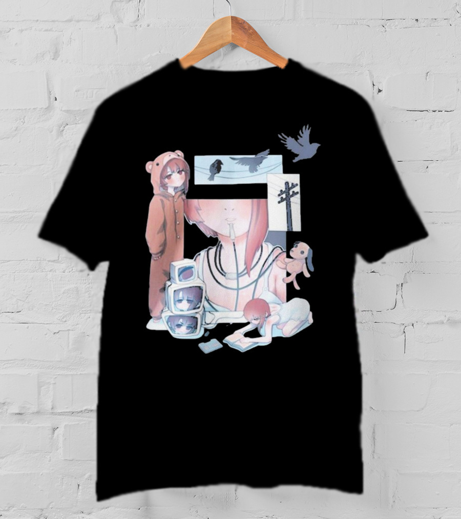 Serial Experiments Lain Wired Bear Monitors And Flock Of Birds T-Shirt