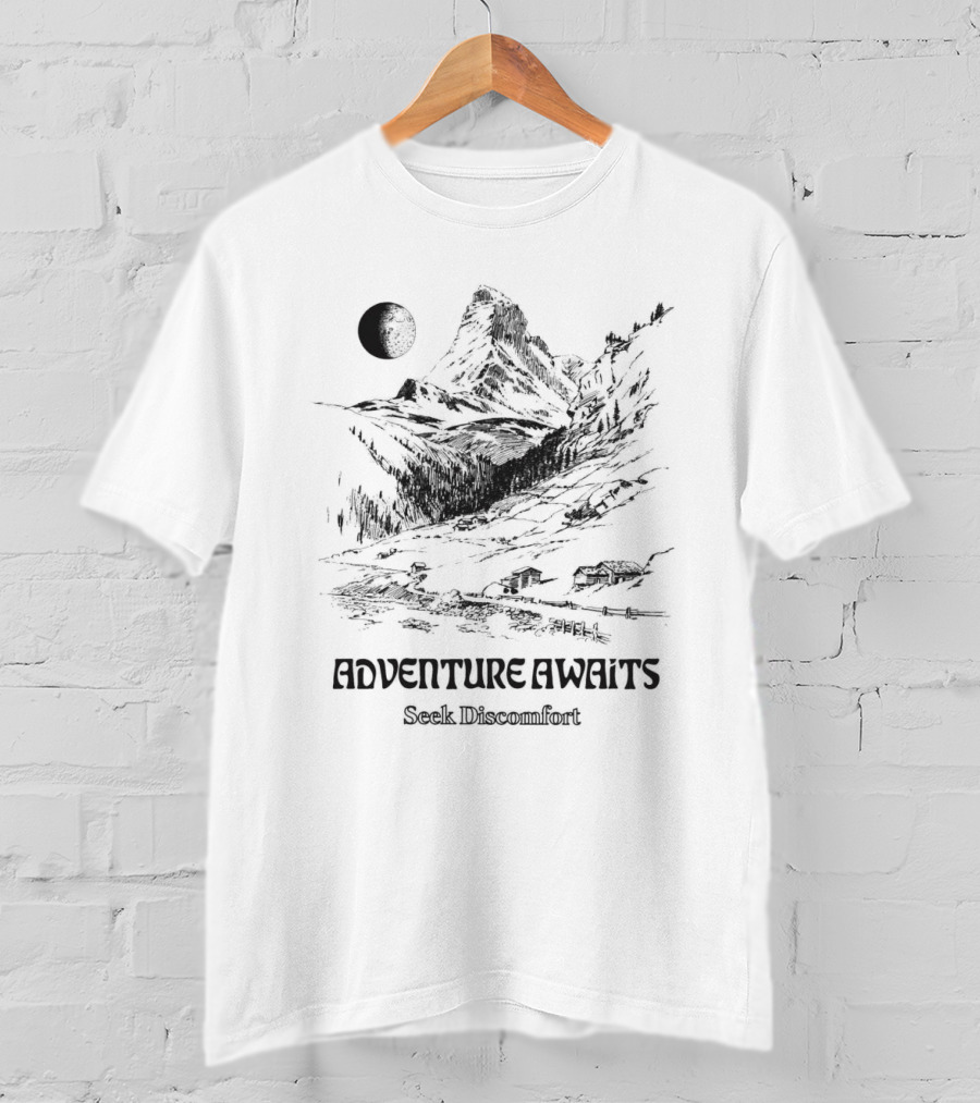 Adventure Awaits Seek Discomfort Mountain Landscape Moon T-Shirt