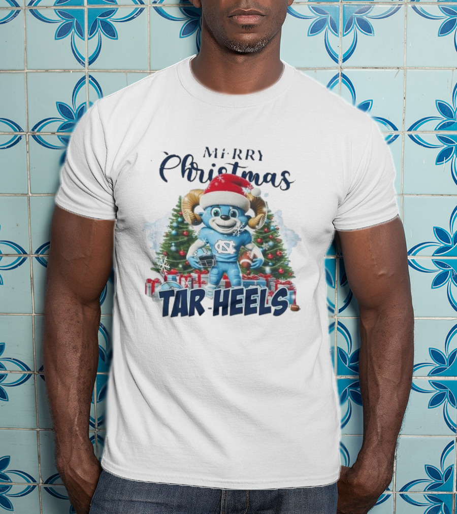 Merry Christmas North Carolina Tar Heels Mascot Festive T-Shirt