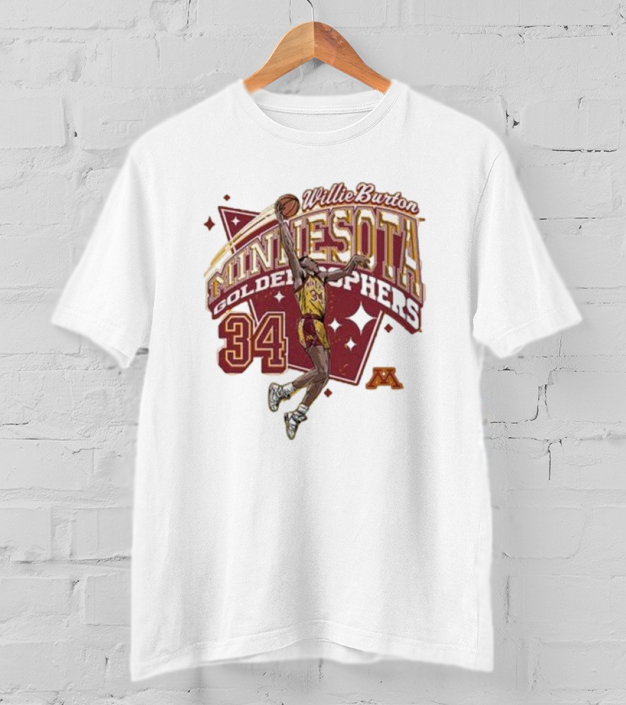Willie Burton No 34 Minnesota Golden Gophers Basketball Skyhook T-Shirt