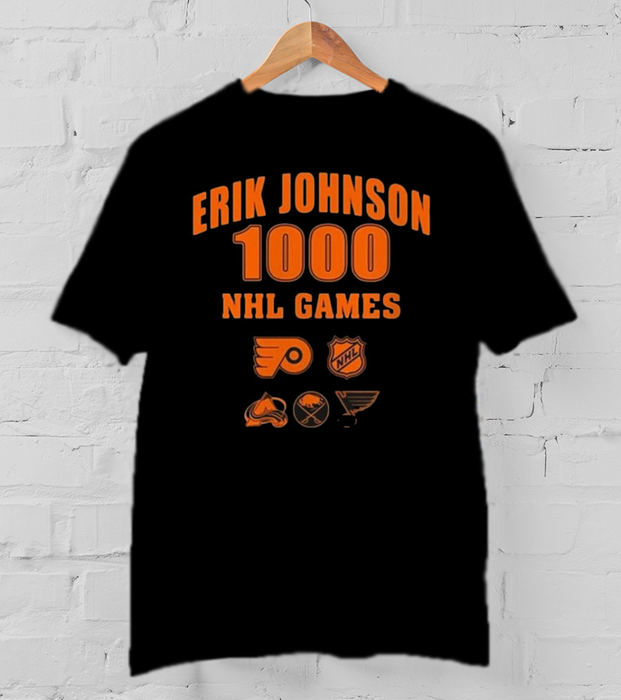 Erik Johnson 1000 NHL Games Philadelphia Flyers Colorado Avalanche Buffalo Sabres St. Louis Blues T-Shirt