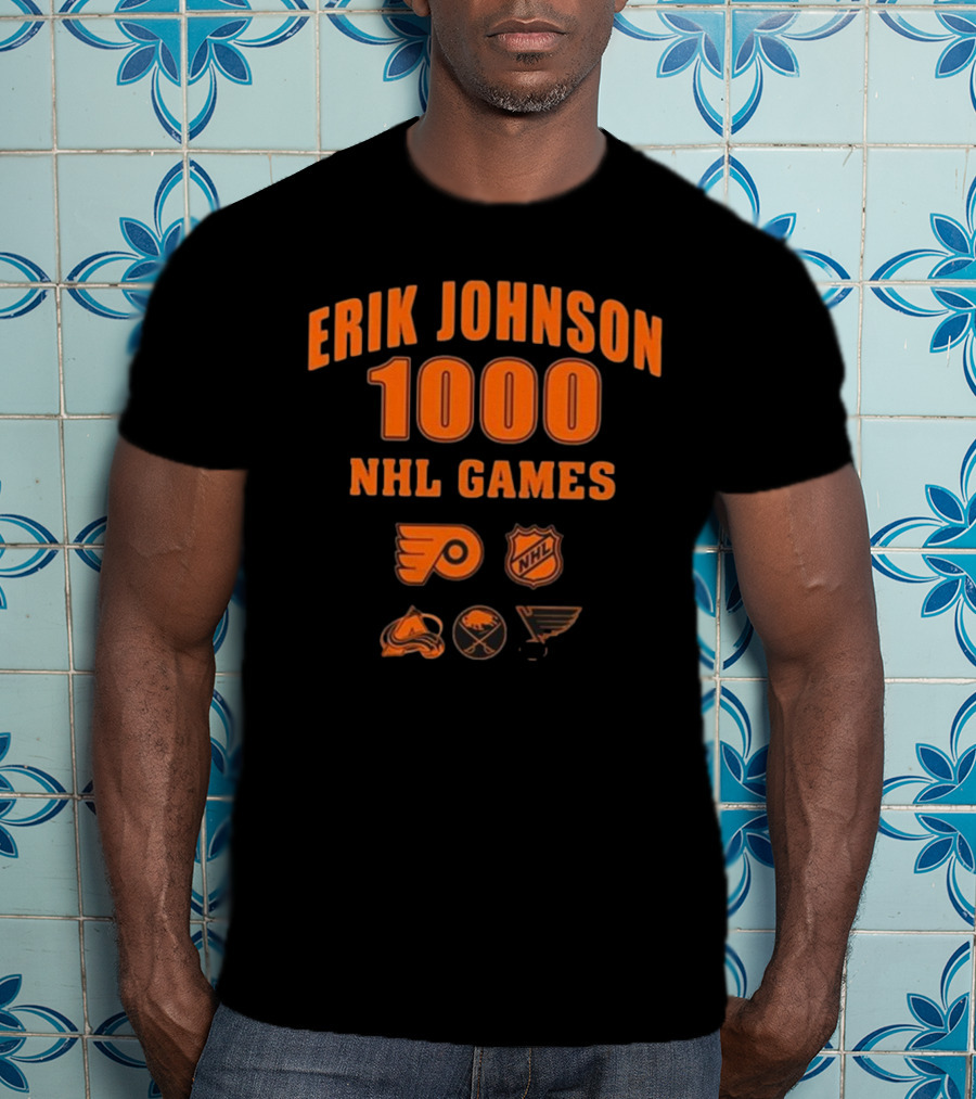 Erik Johnson 1000 NHL Games Philadelphia Flyers Colorado Avalanche Buffalo Sabres St. Louis Blues T-Shirt