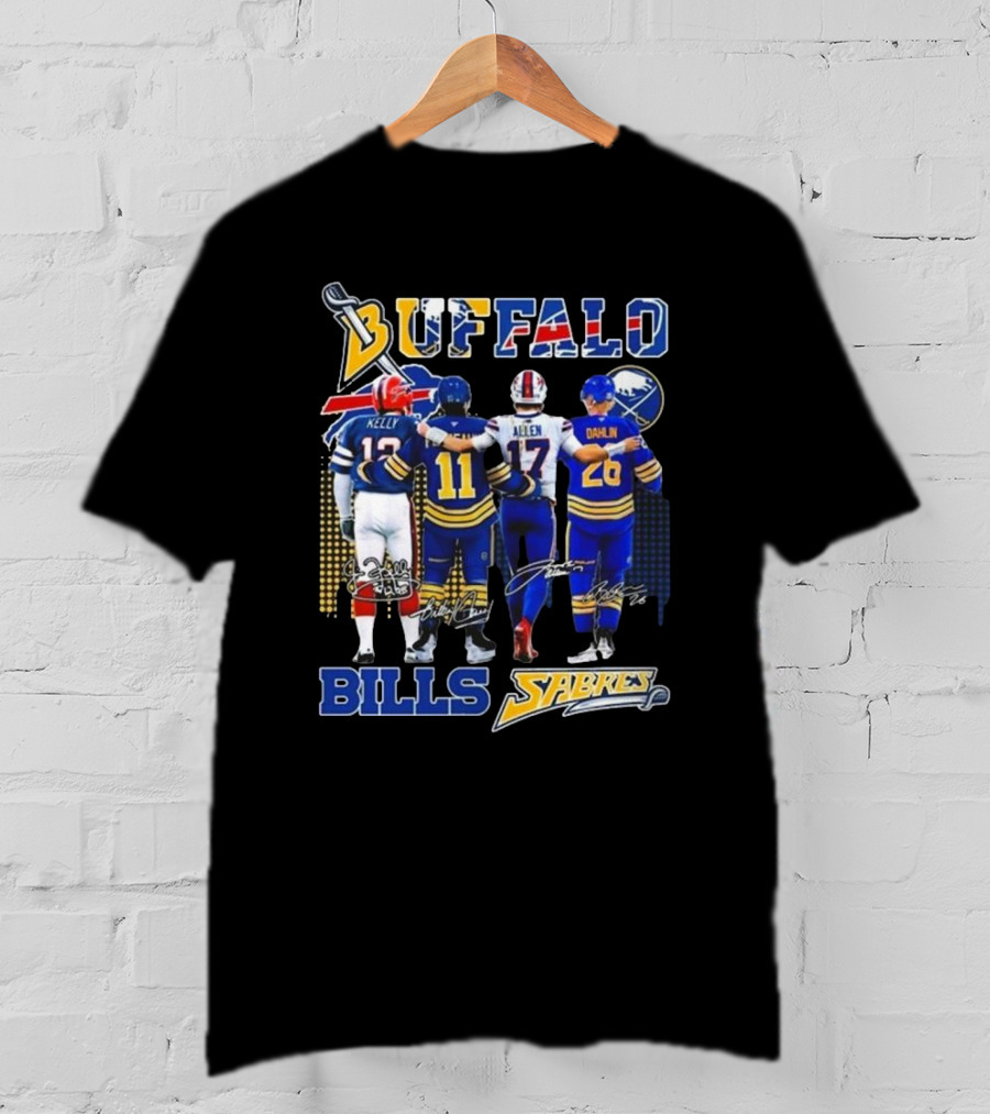 Buffalo Bills Sabres Kelly Perreault Allen Dahlin Signatures T-Shirt