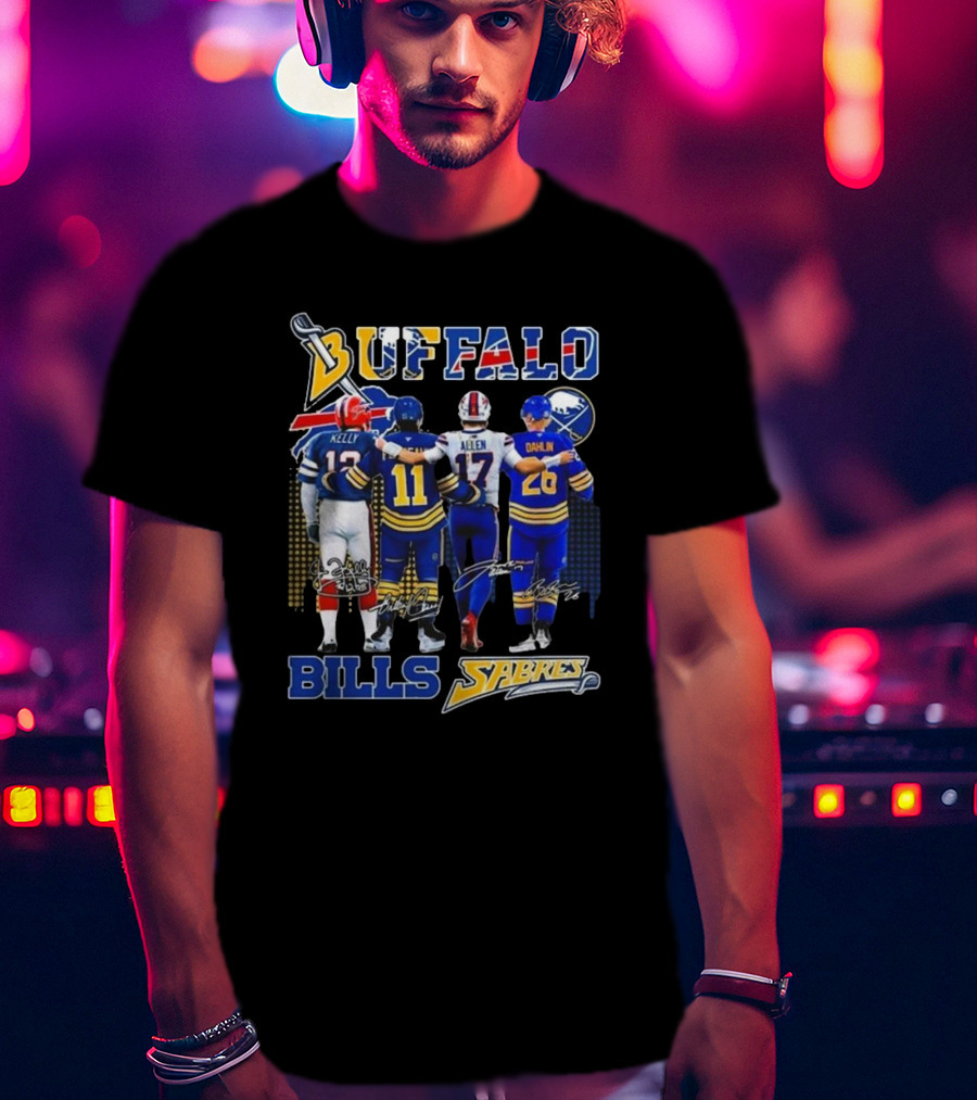 Buffalo Bills Sabres Kelly Perreault Allen Dahlin Signatures T-Shirt