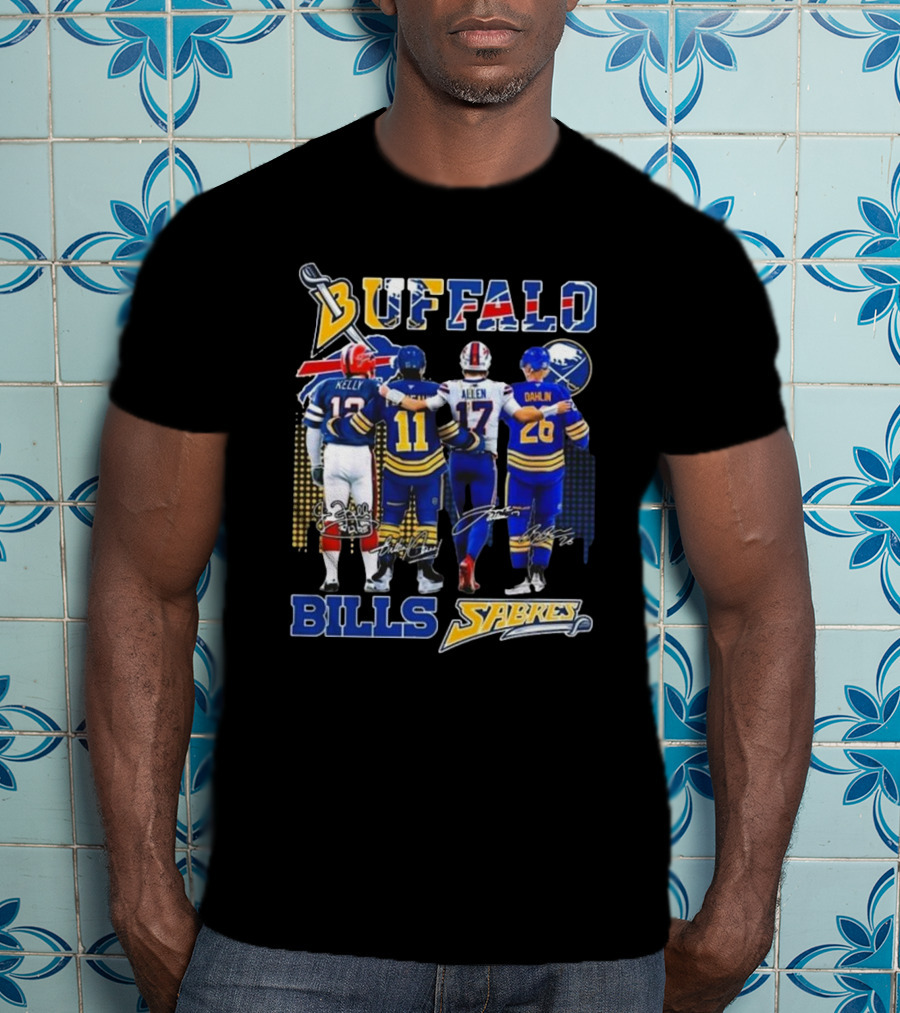 Buffalo Bills Sabres Kelly Perreault Allen Dahlin Signatures T-Shirt